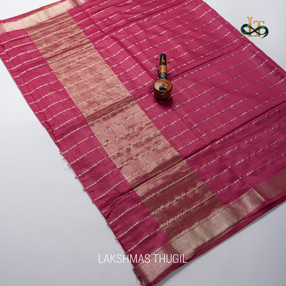 Soft Silk Saree - LIVA - Berry Rose with Antique Golden Zari
