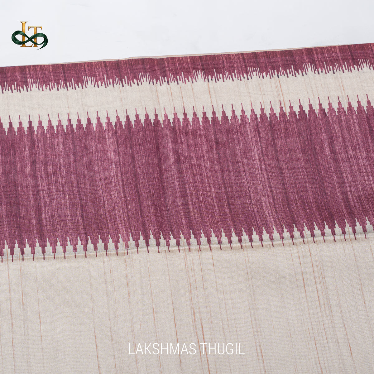 Tussar Silk - Ivory Saree with Turquoise Blue & Wine Ganga Jamuna Border