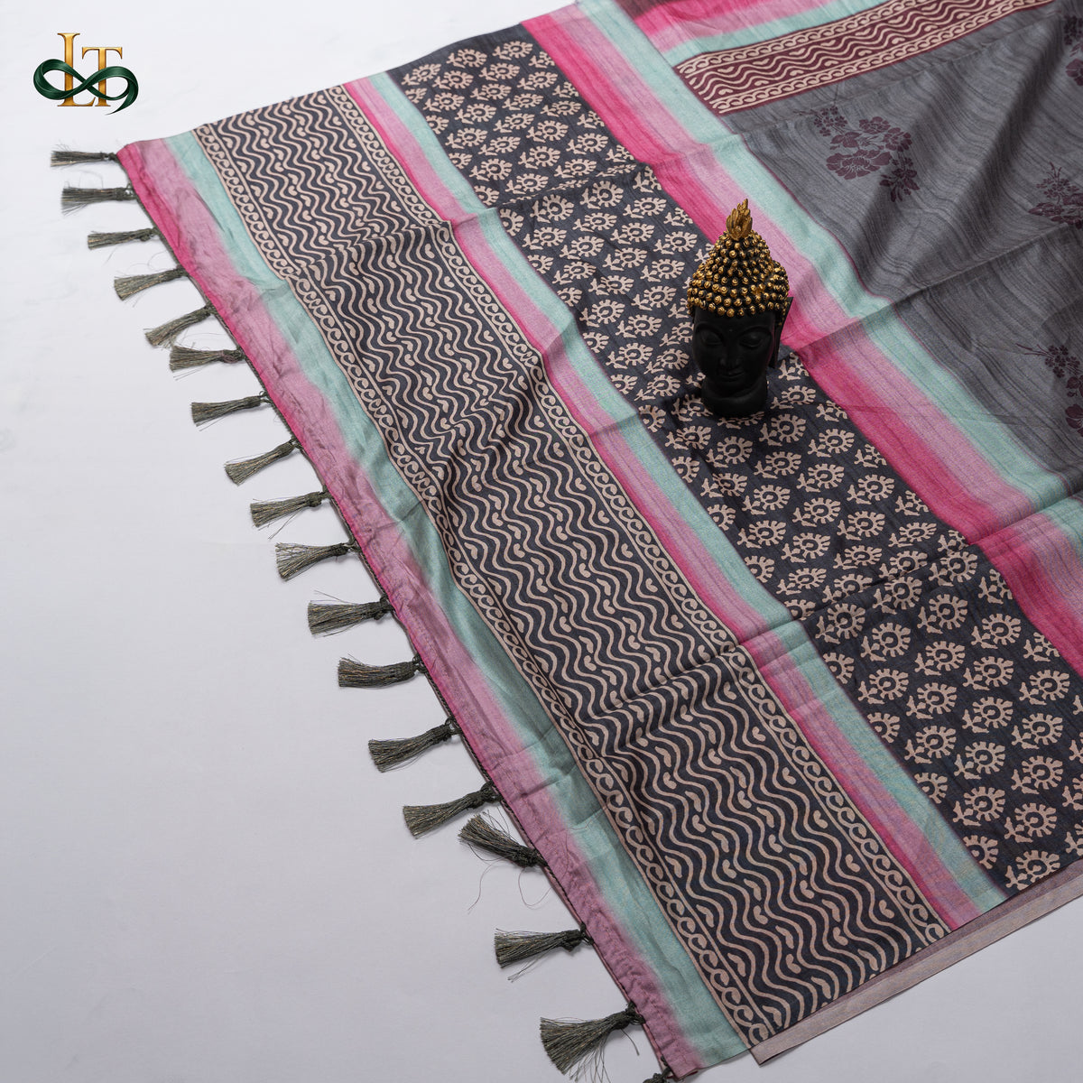 Tussar Silk - Slate Grey Saree with Contrast Border