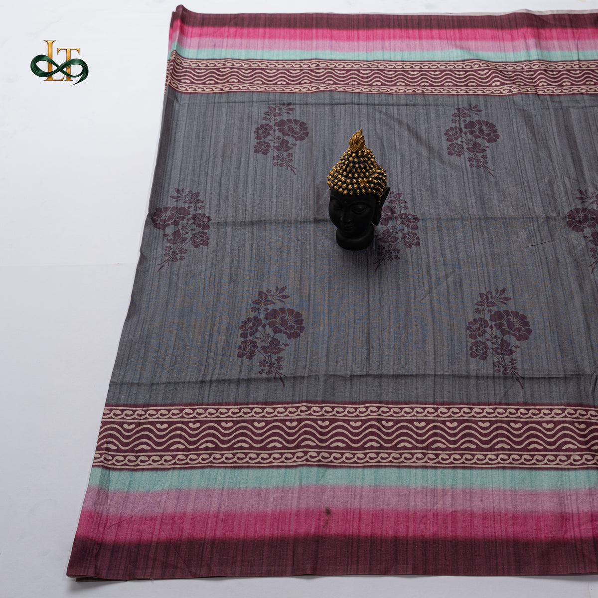Tussar Silk - Slate Grey Saree with Contrast Border