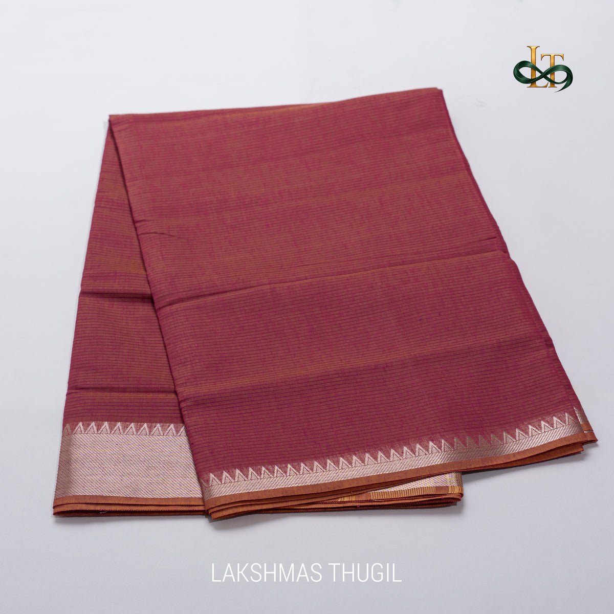 Mangalgiri Cotton Saree – Lite Magenta with Golden Zari Temple border