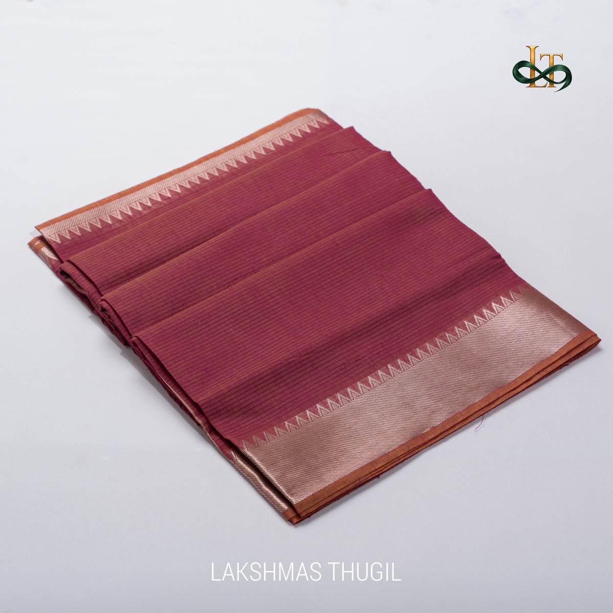 Mangalgiri Cotton Saree – Lite Magenta with Golden Zari Temple border