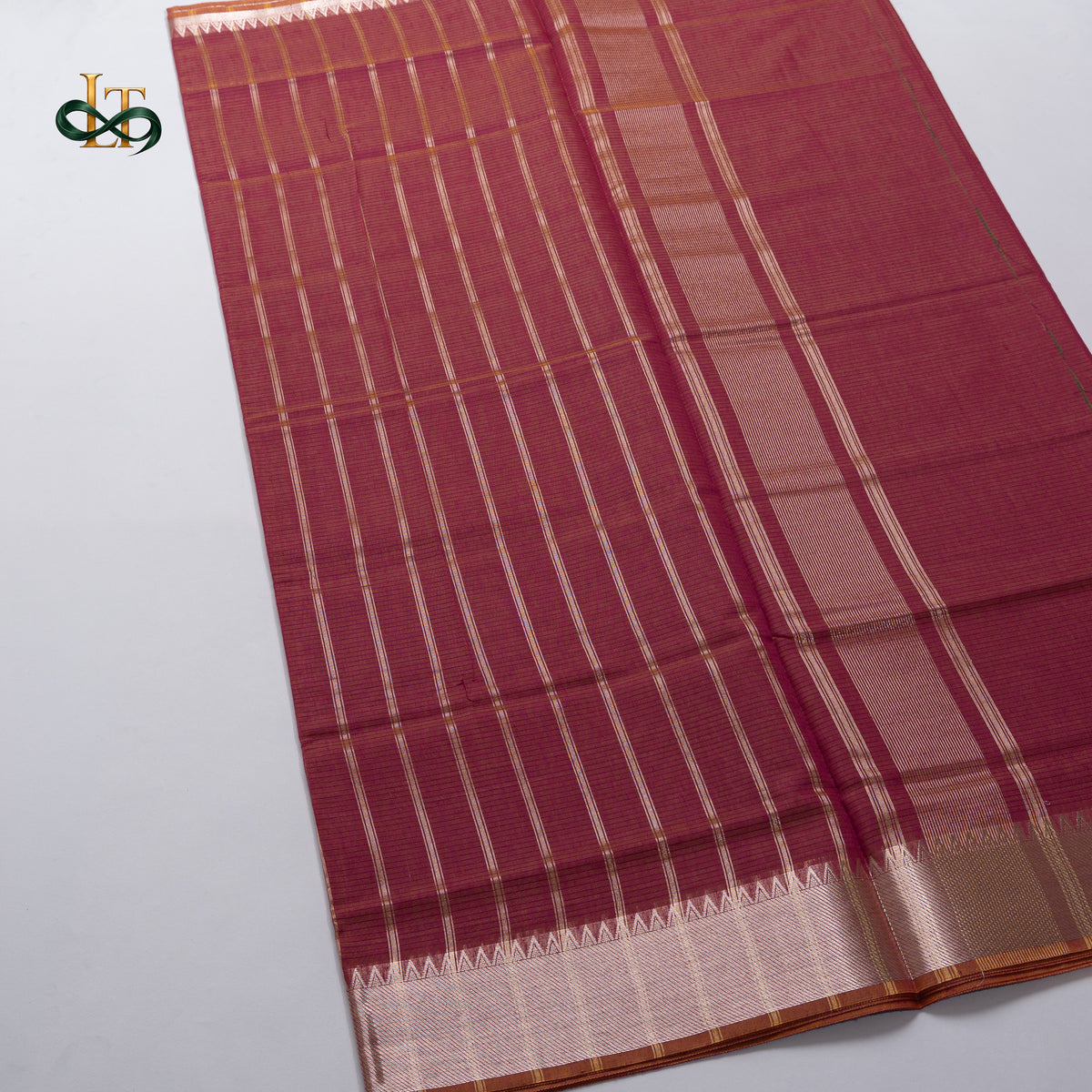 Mangalgiri Cotton Saree – Lite Magenta with Golden Zari Temple border