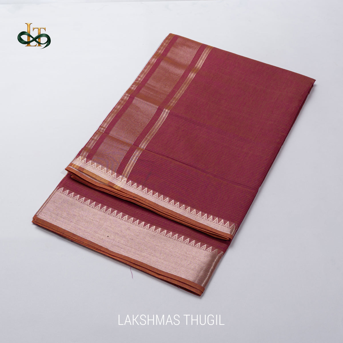 Mangalgiri Cotton Saree – Lite Magenta with Golden Zari Temple border