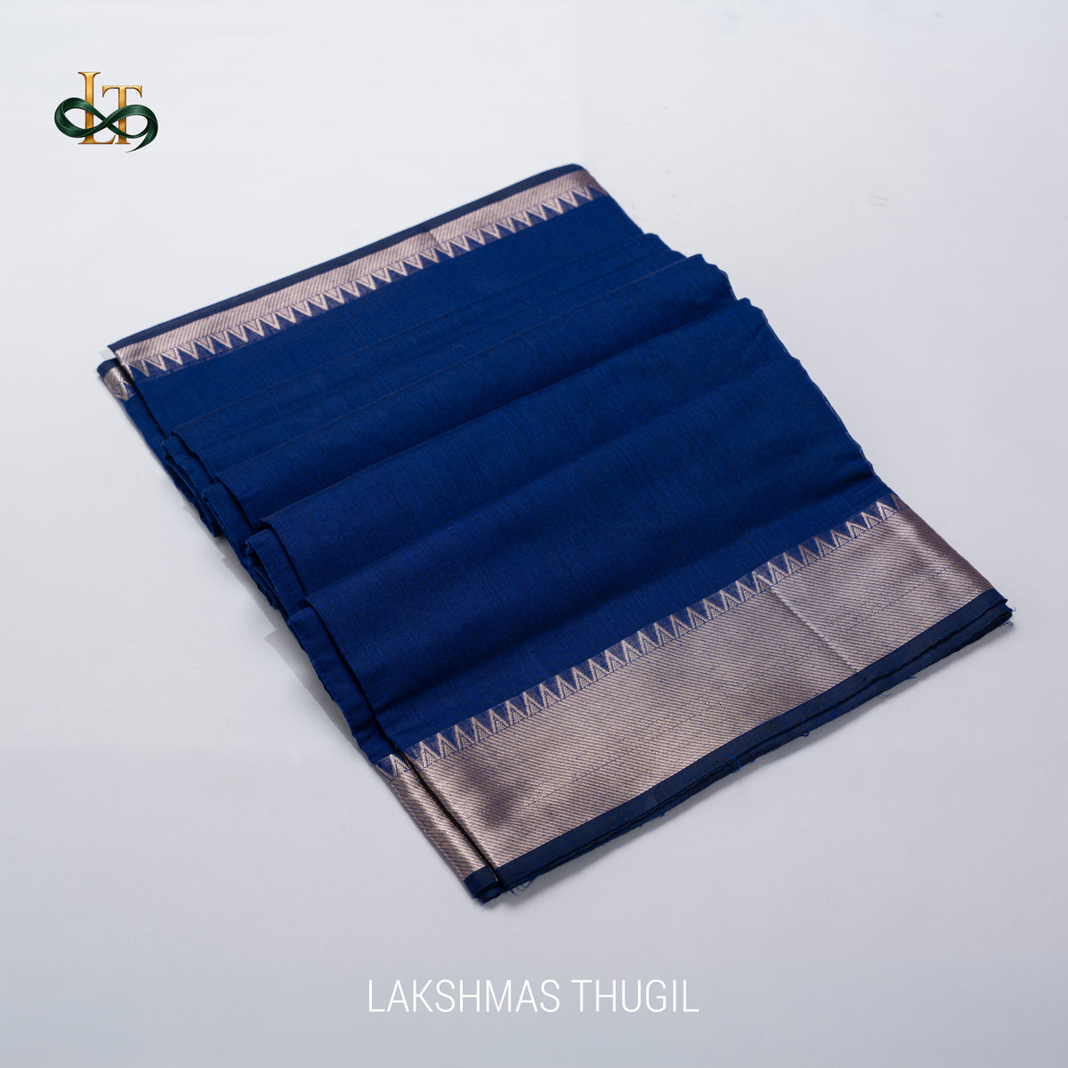 Mangalgiri Cotton Saree – Ink Blue with Golden Zari Temple border