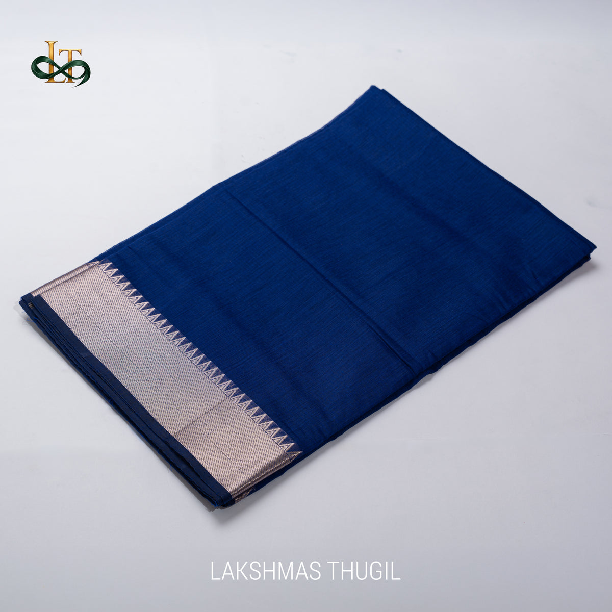 Mangalgiri Cotton Saree – Ink Blue with Golden Zari Temple border