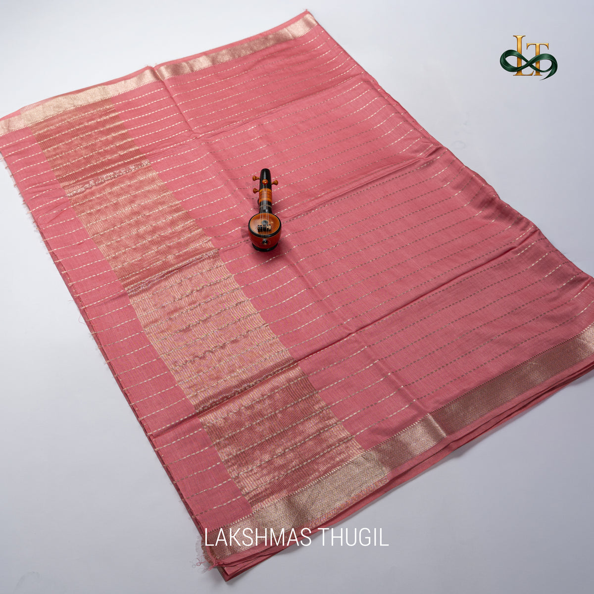 Soft Silk Saree - LIVA - Rose Gold with Antique Golden Zari