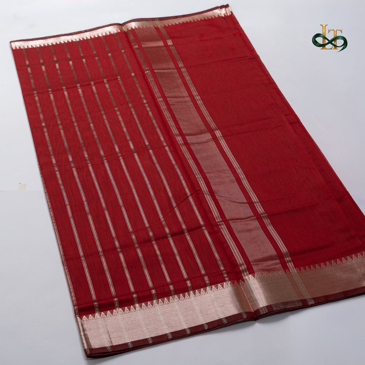 Mangalgiri Cotton Saree – Red with Golden Zari Temple border