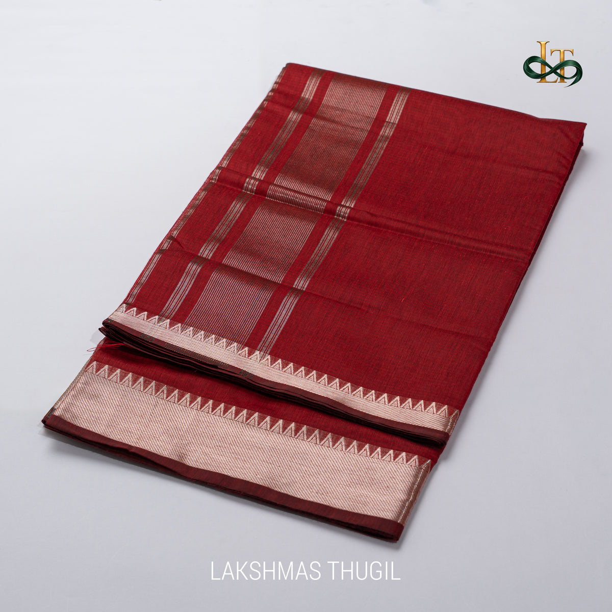 Mangalgiri Cotton Saree – Red with Golden Zari Temple border