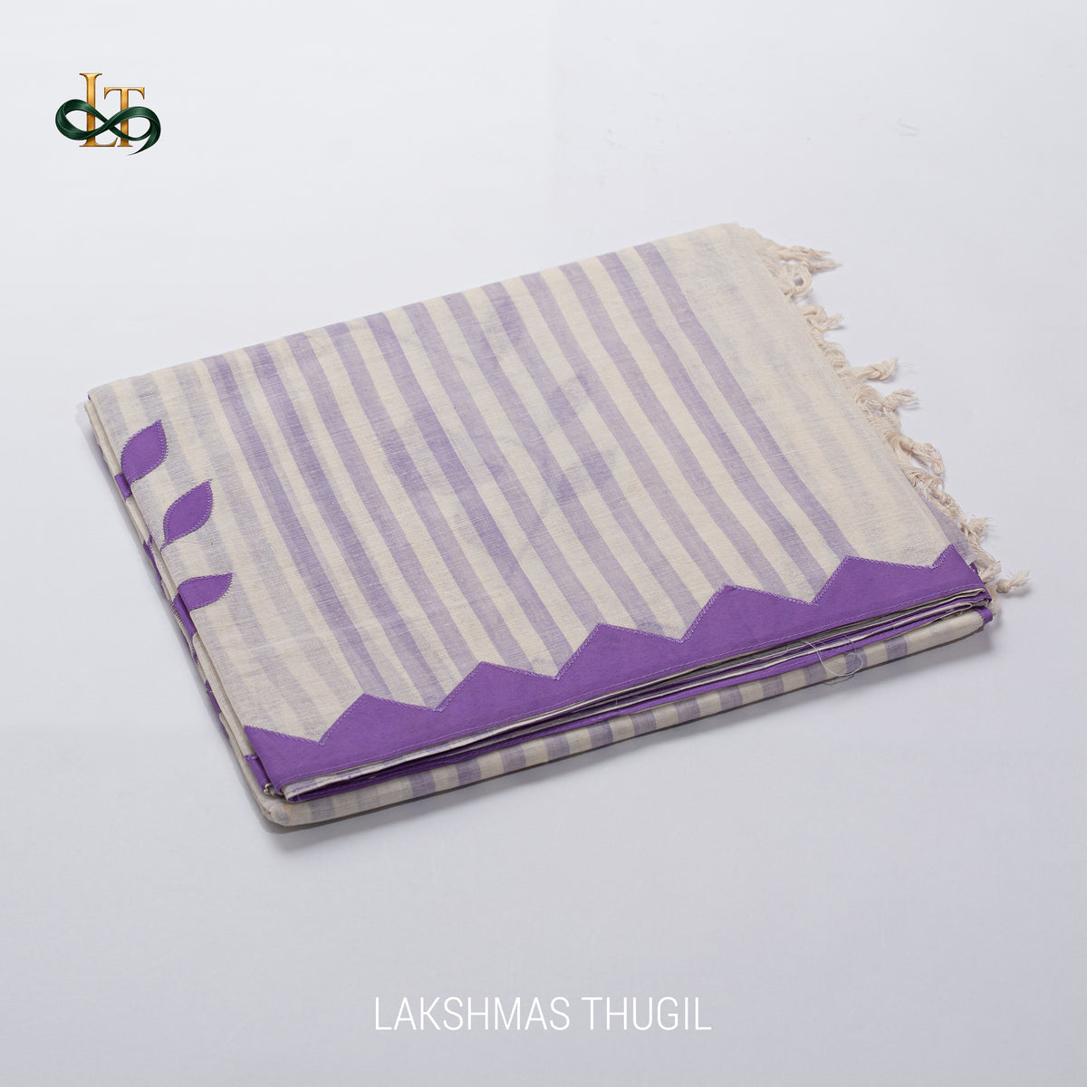 Applique Cotton Saree - Lavender Striped with Purple Floral