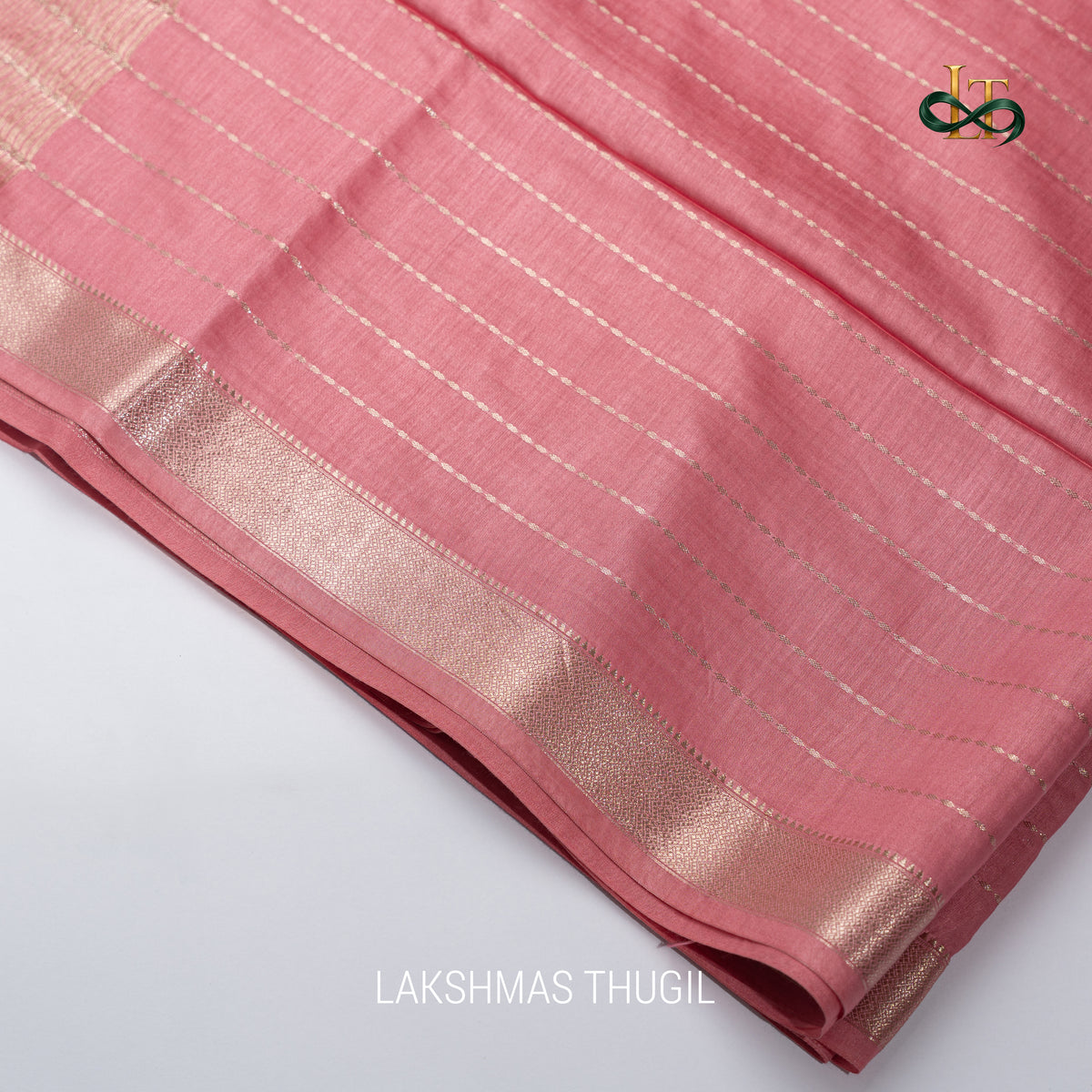 Soft Silk Saree - LIVA - Rose Gold with Antique Golden Zari