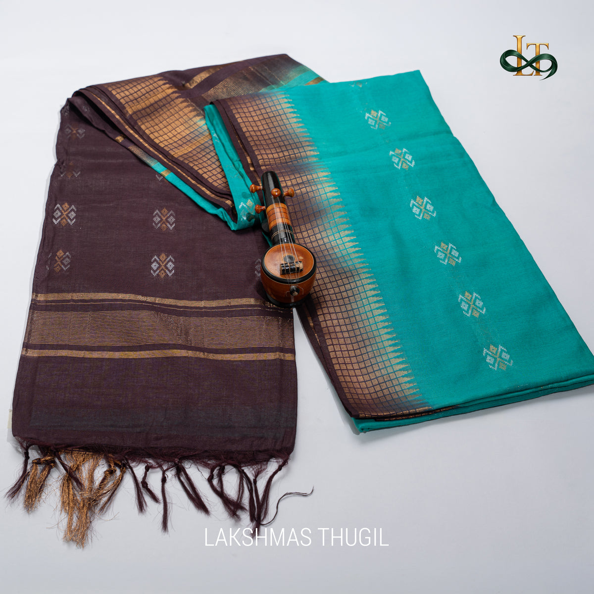 Soft Silk Saree - Emerald Green and Dark Chocolate with Golden Zari