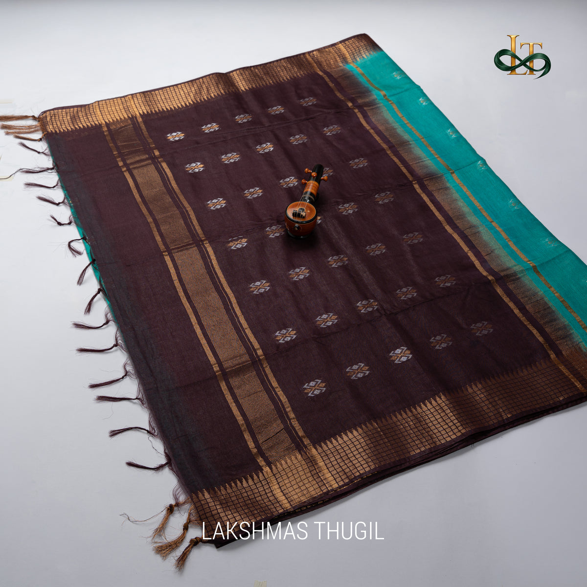 Soft Silk Saree - Emerald Green and Dark Chocolate with Golden Zari