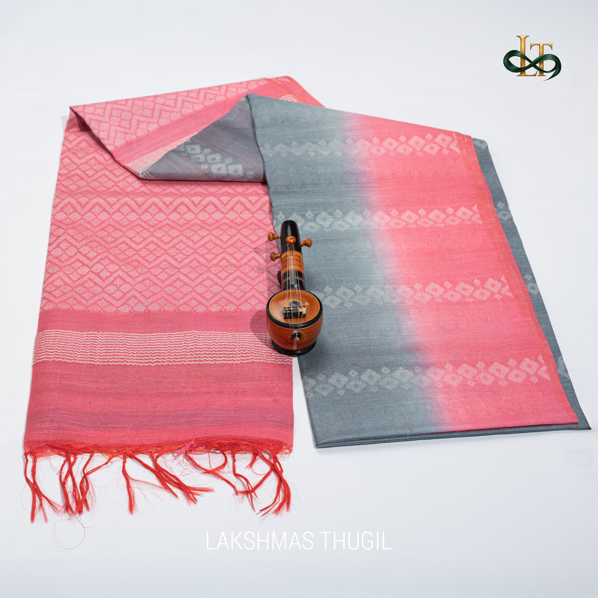 Soft Silk Saree - Sage Grey with Blush Pink