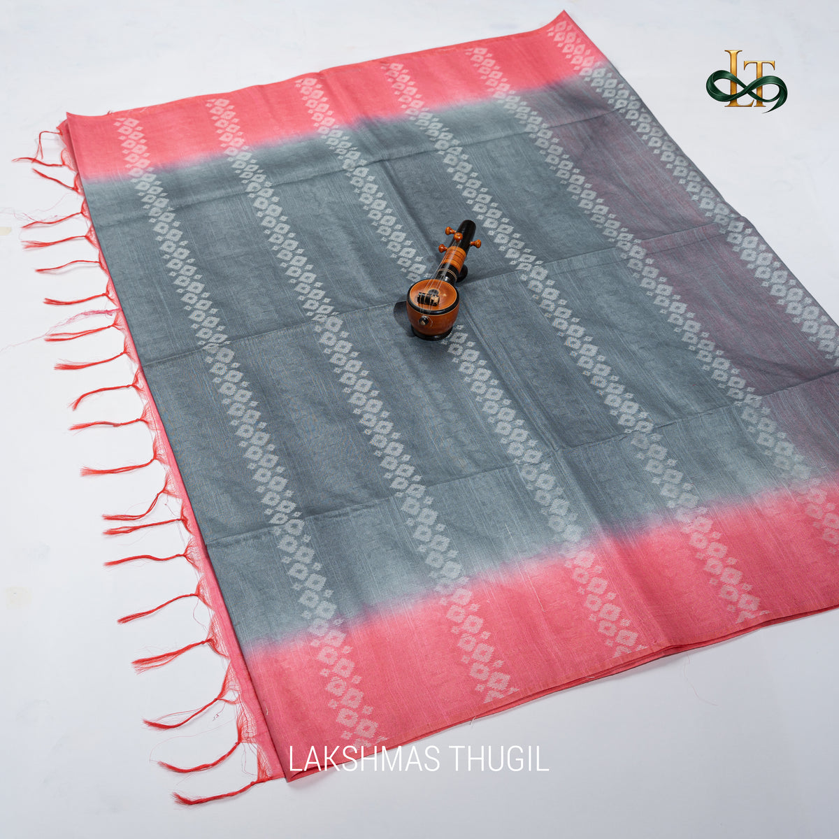 Soft Silk Saree - Sage Grey with Blush Pink