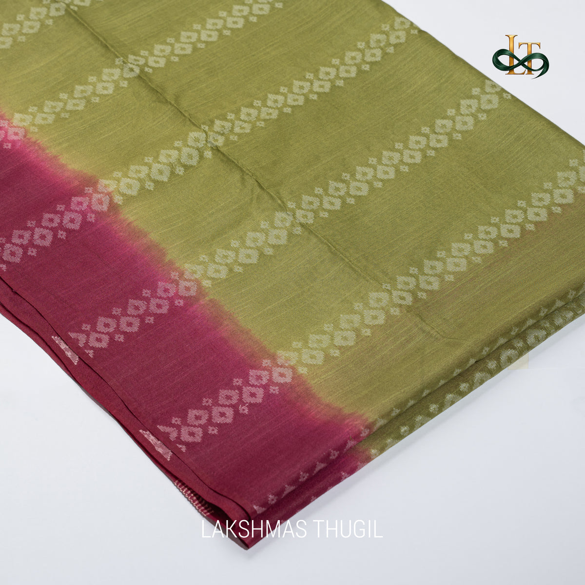 Soft Silk Saree - Olive Green with Deep Plum