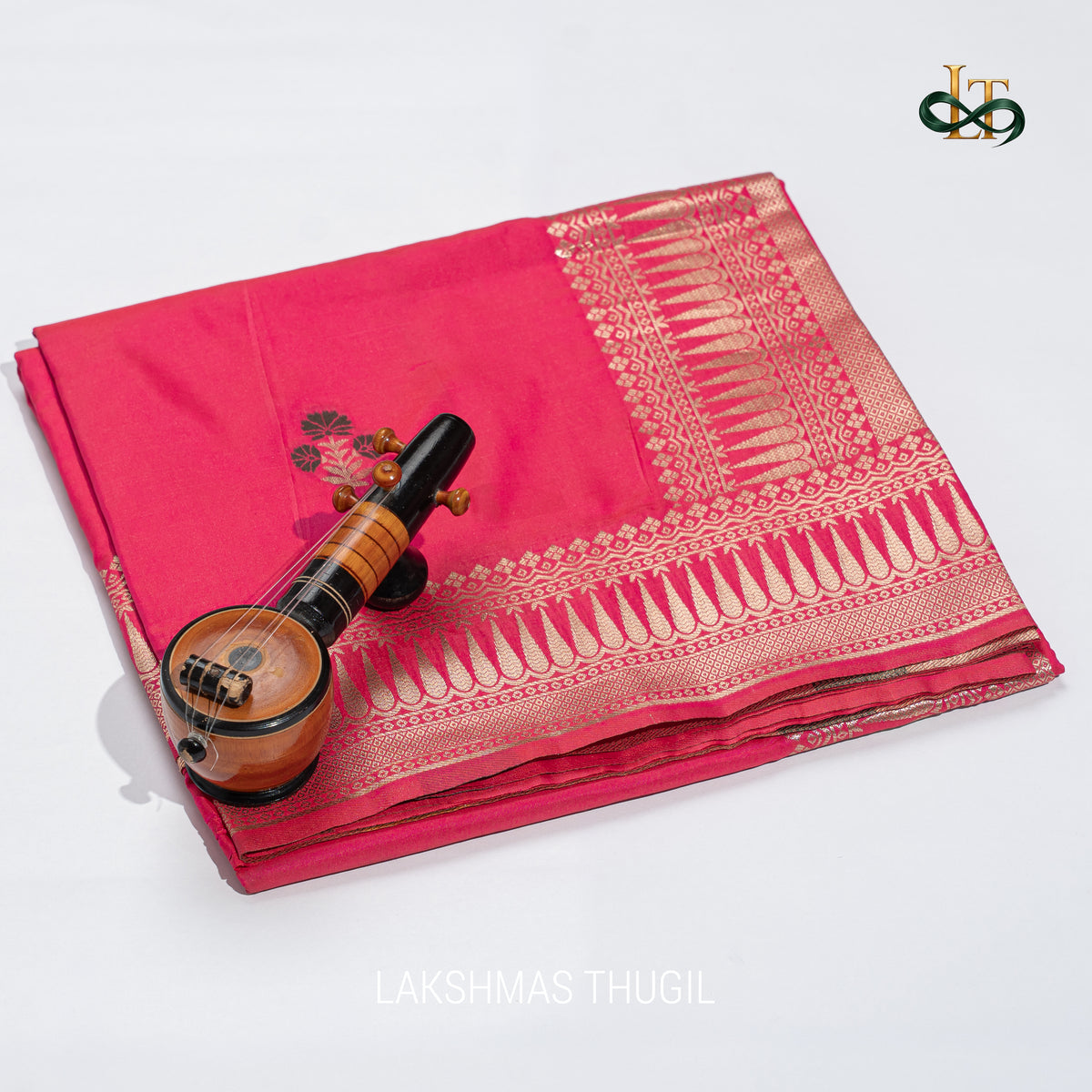 Designer Silk Saree - Rani Pink with Antique Gold Zari