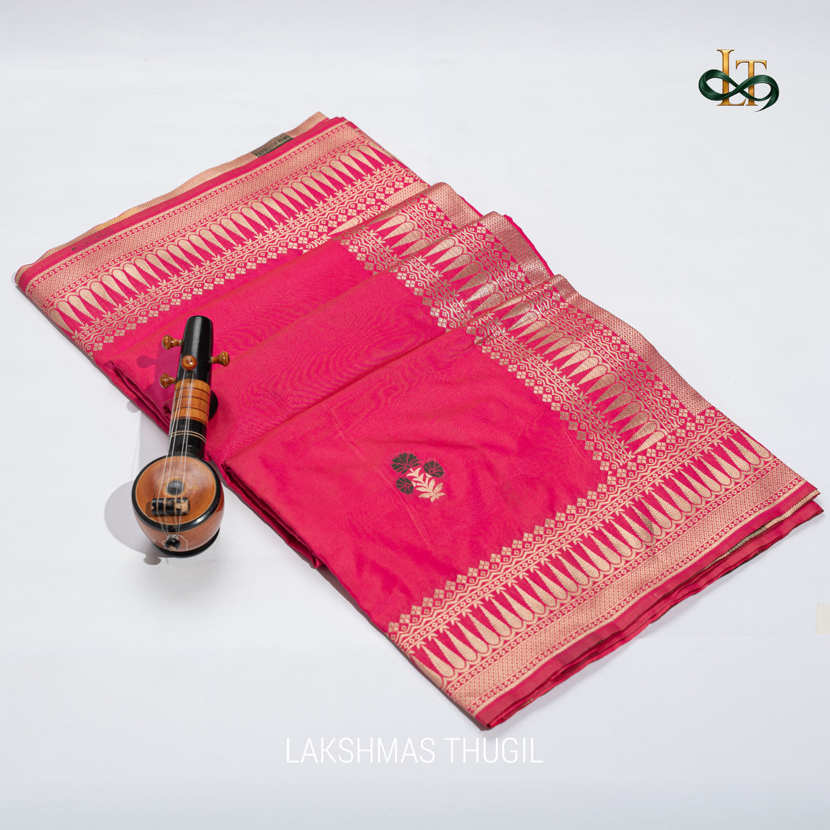 Designer Silk Saree - Rani Pink with Antique Gold Zari