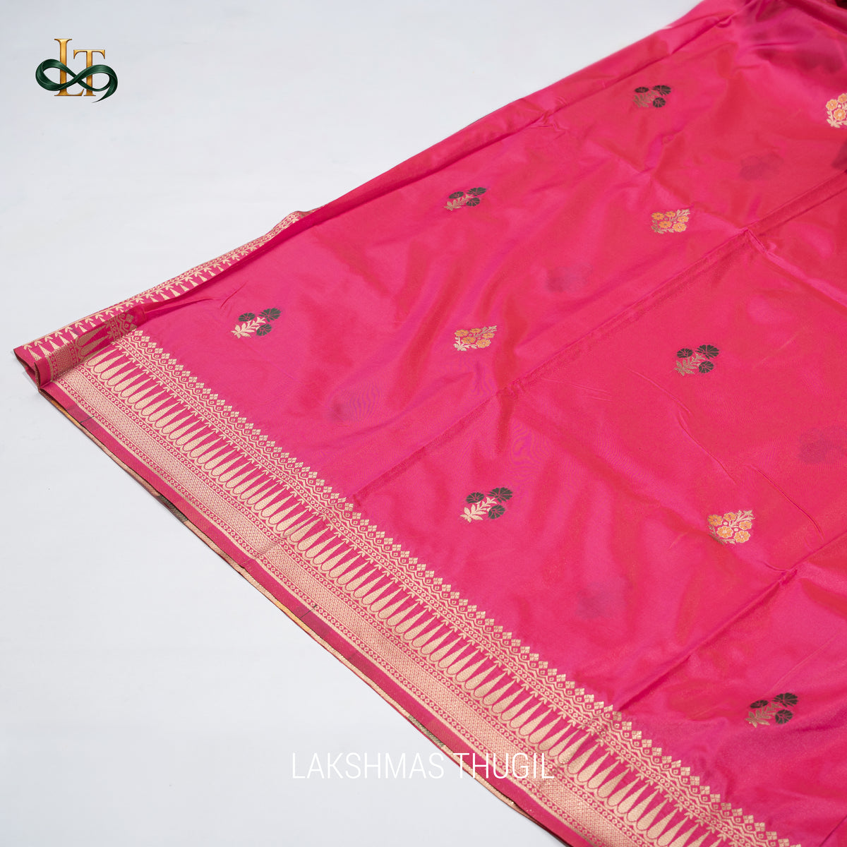 Designer Silk Saree - Rani Pink with Antique Gold Zari