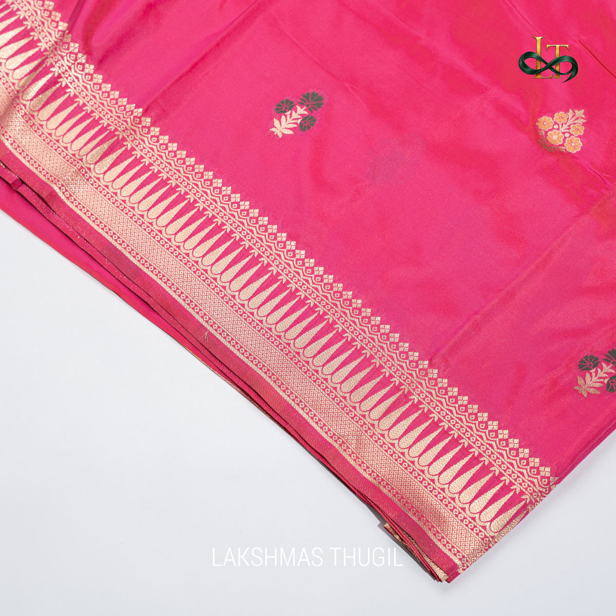 Designer Silk Saree - Rani Pink with Antique Gold Zari