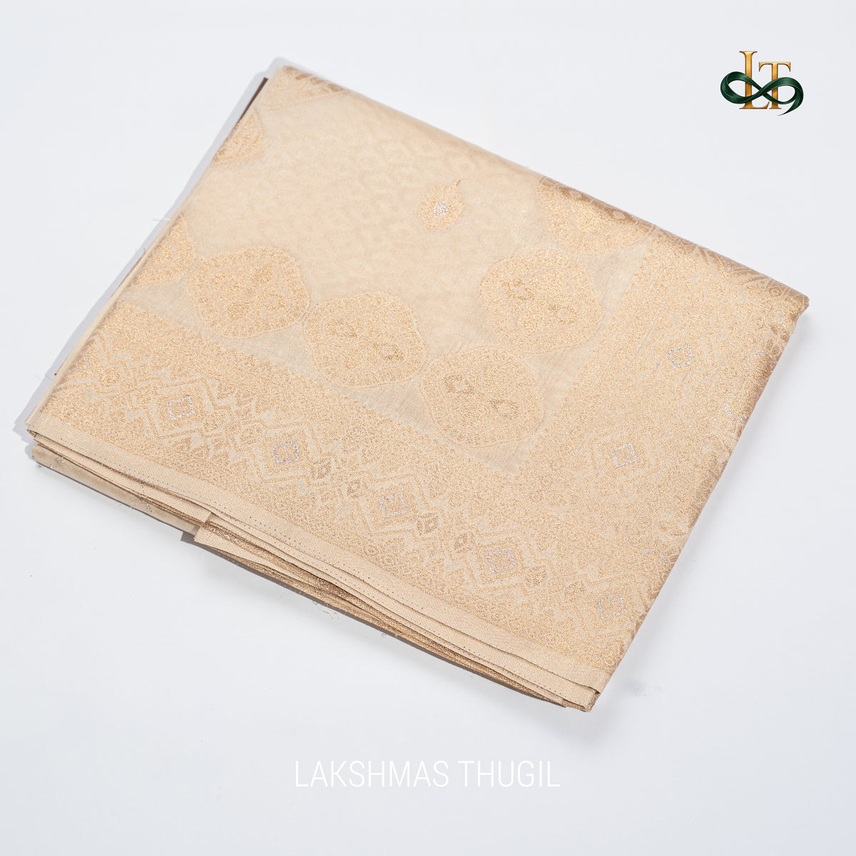 Kota Silk Saree - Ivory with Antique Gold Floral Zari