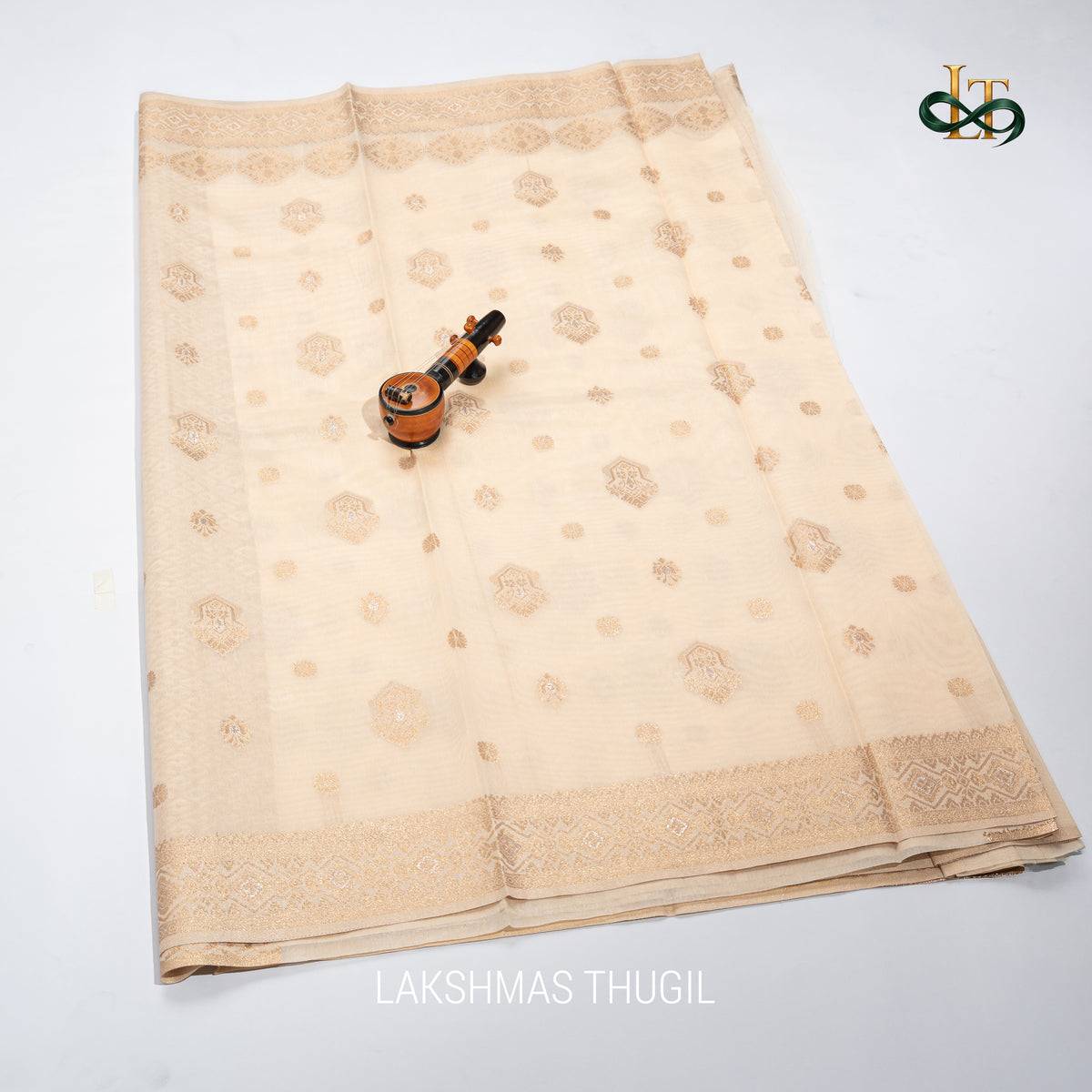Kota Silk Saree - Ivory with Antique Gold Floral Zari
