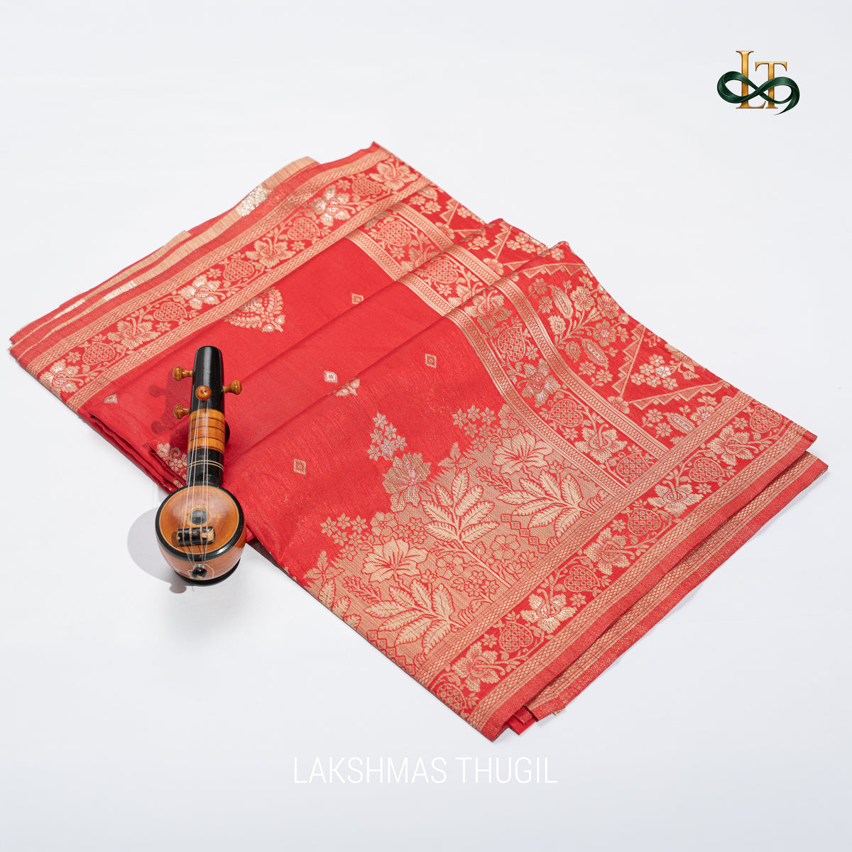 Kota Silk Saree - Dark Red with Antique Gold Floral Zari