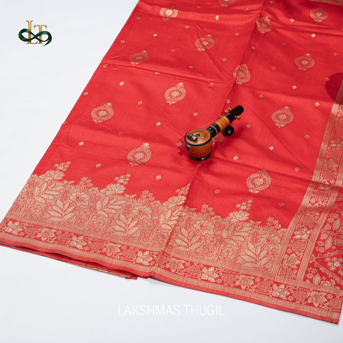 Kota Silk Saree - Dark Red with Antique Gold Floral Zari