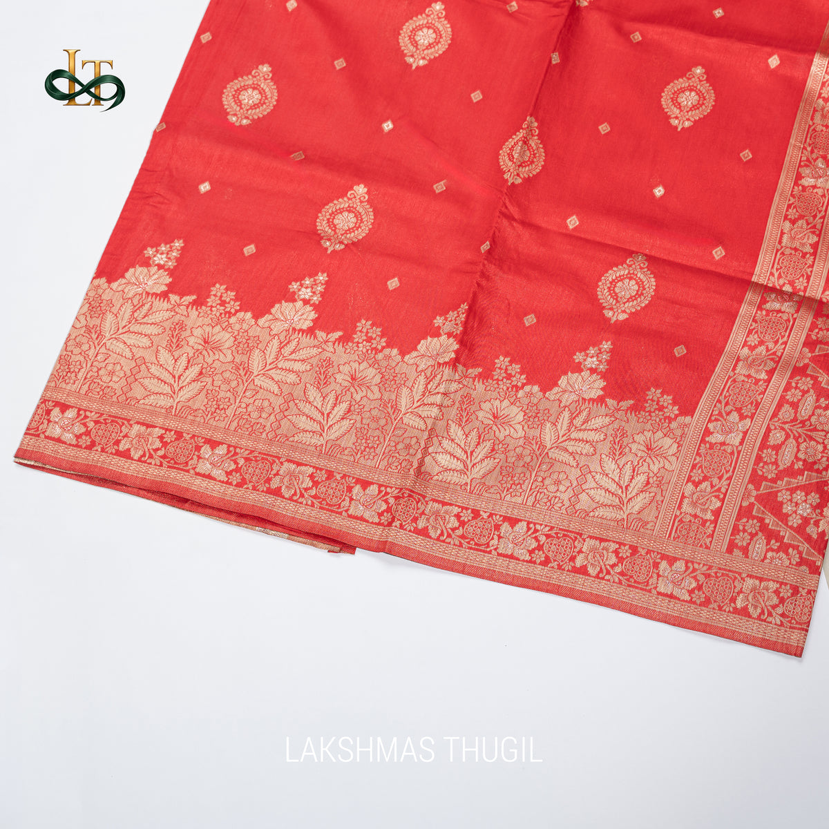 Kota Silk Saree - Dark Red with Antique Gold Floral Zari