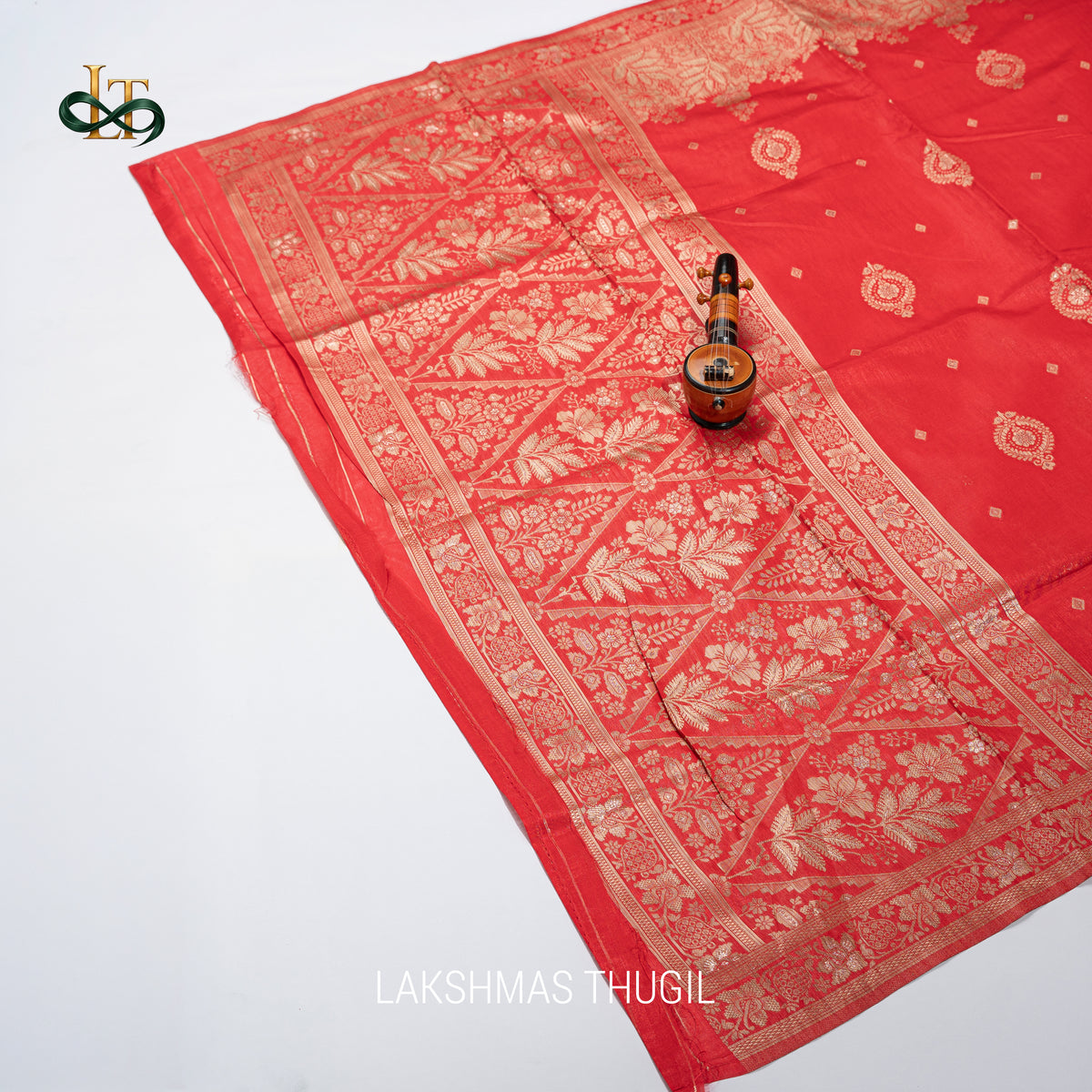 Kota Silk Saree - Dark Red with Antique Gold Floral Zari