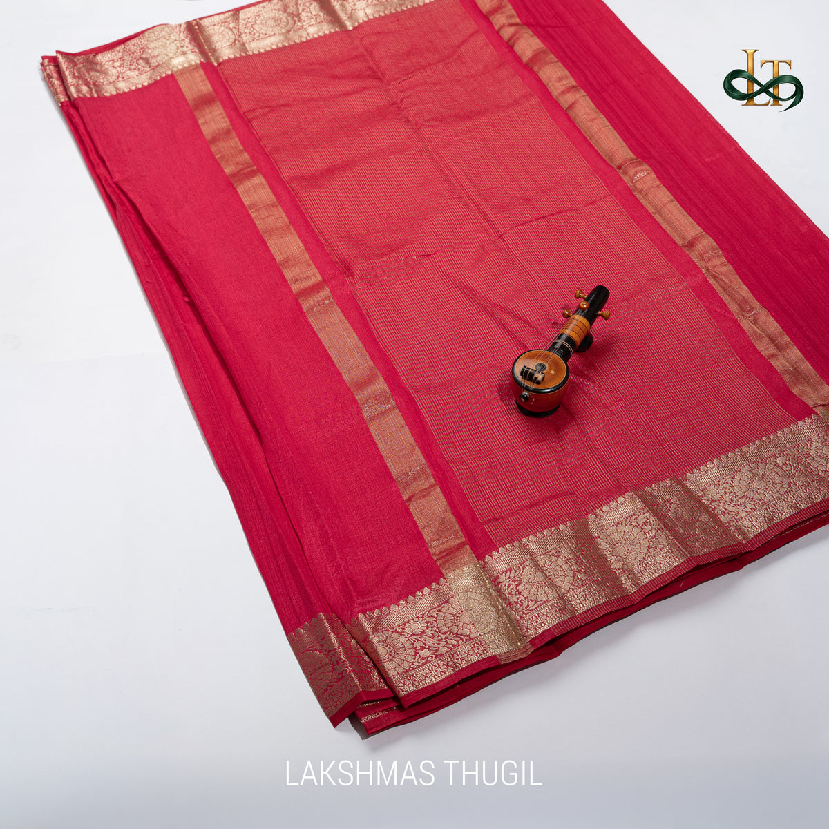 Motka Silk Saree - Rani Pink with Antique Gold Floral Zari