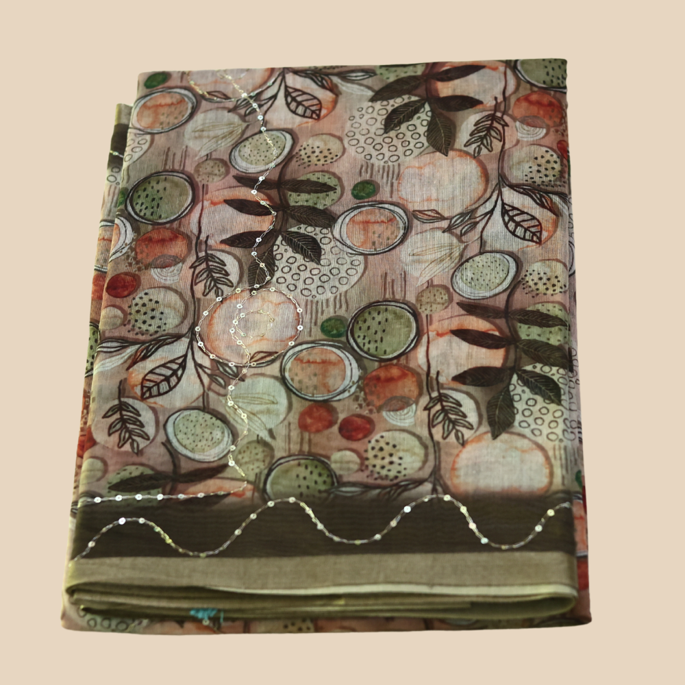Chanderi Cotton - Muted Dusty Rose with Scallop Sequins