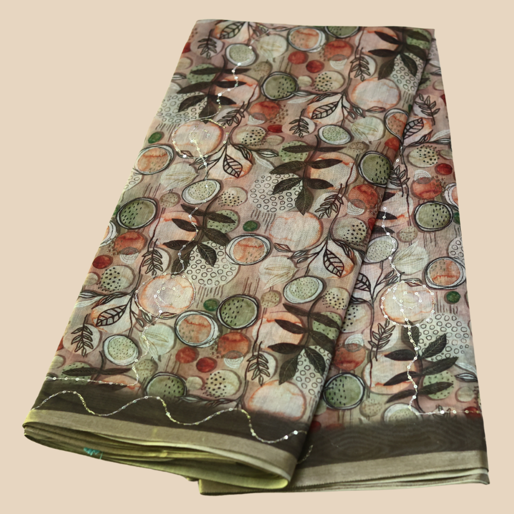 Chanderi Cotton - Muted Dusty Rose with Scallop Sequins