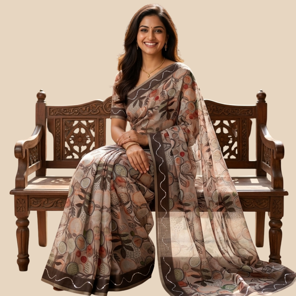 Chanderi Cotton - Muted Dusty Rose with Scallop Sequins