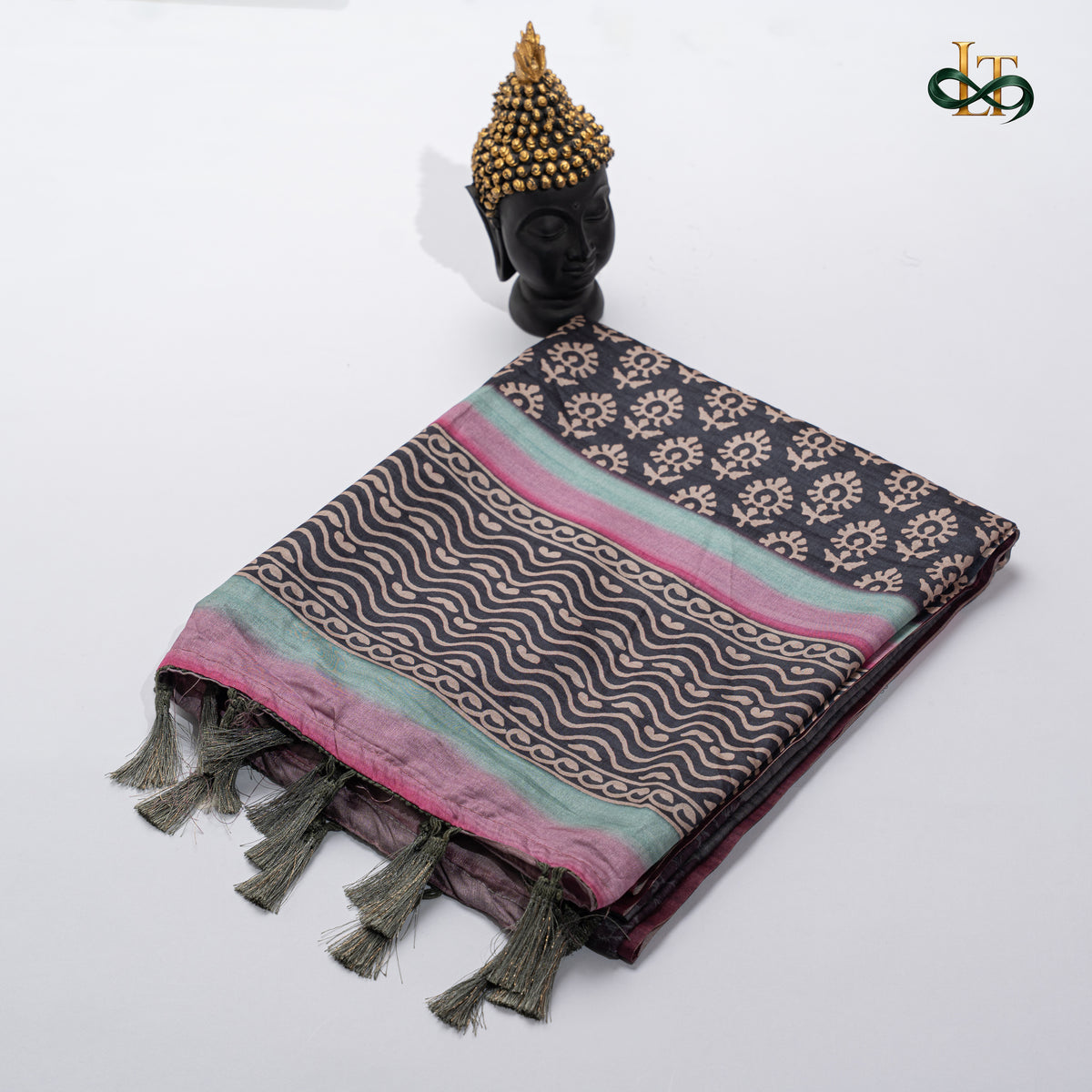 Tussar Silk - Slate Grey Saree with Contrast Border