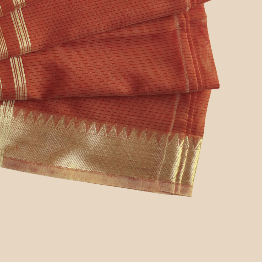 Mangalgiri Cotton Saree –  Lite Peach with Golden Zari Temple border