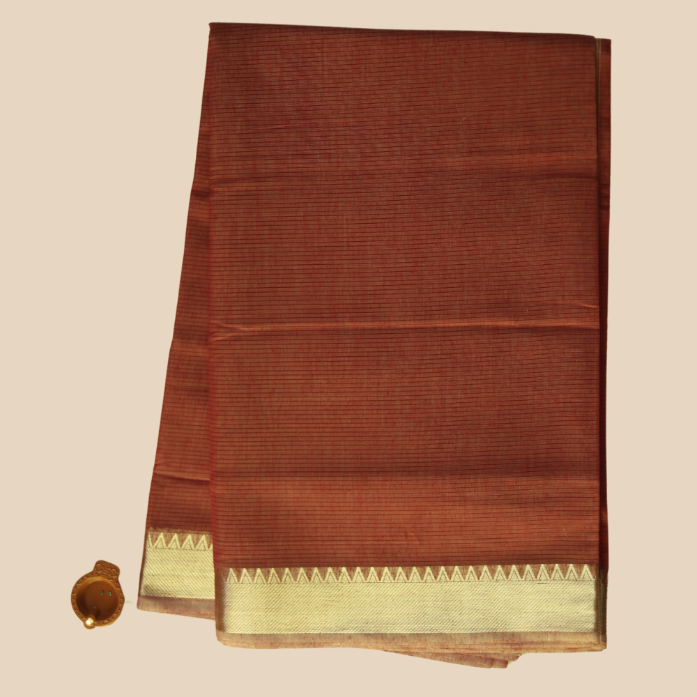 Mangalgiri Cotton Saree –  Lite Peach with Golden Zari Temple border