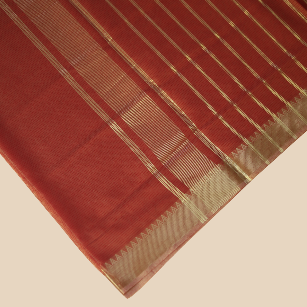 Mangalgiri Cotton Saree –  Lite Peach with Golden Zari Temple border