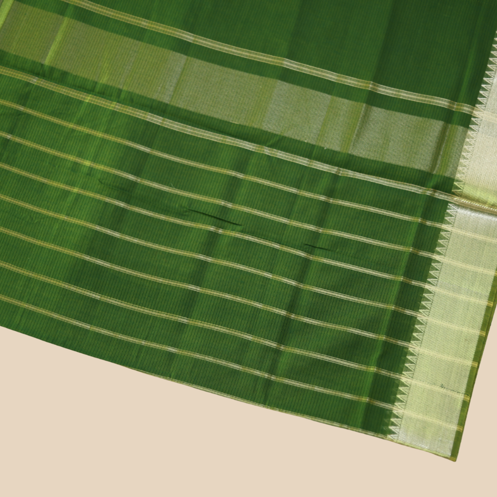 Mangalgiri Cotton Saree – Mehandi Green with Golden Zari Temple border