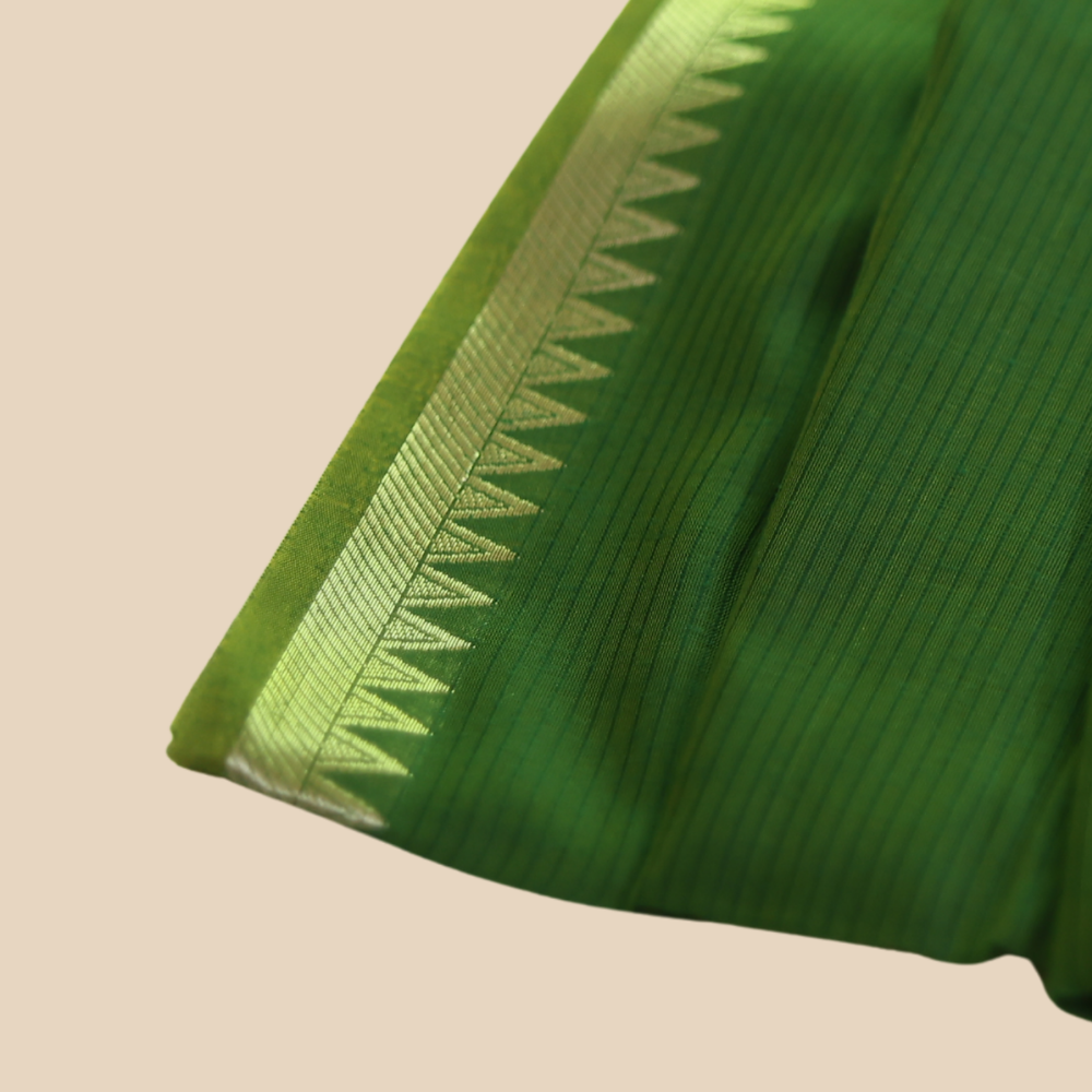 Mangalgiri Cotton Saree – Mehandi Green with Golden Zari Temple border
