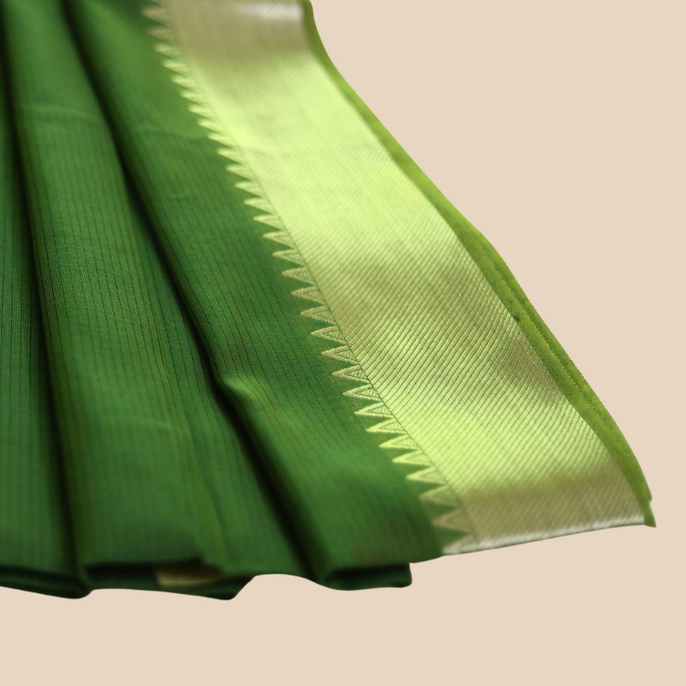Mangalgiri Cotton Saree – Mehandi Green with Golden Zari Temple border