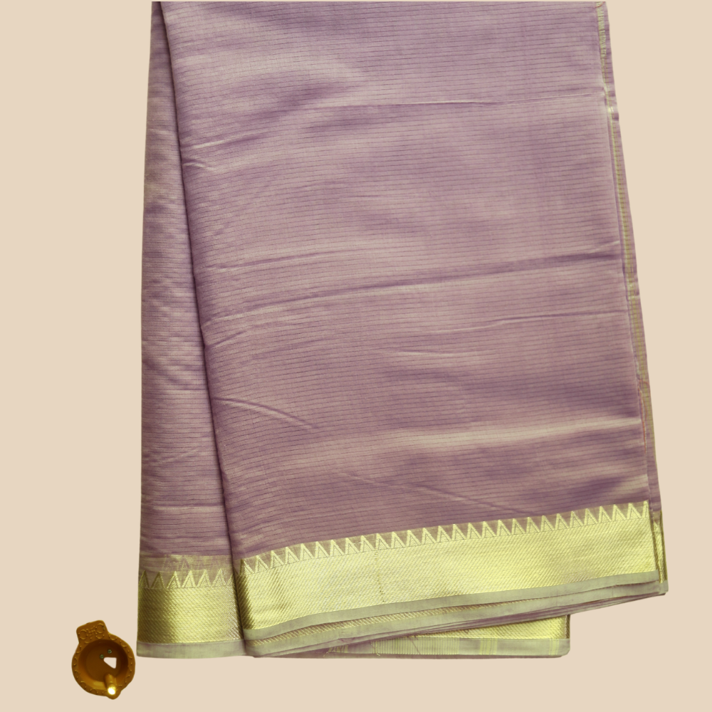 Mangalgiri Cotton Saree – Lavendar with Golden Zari Temple border