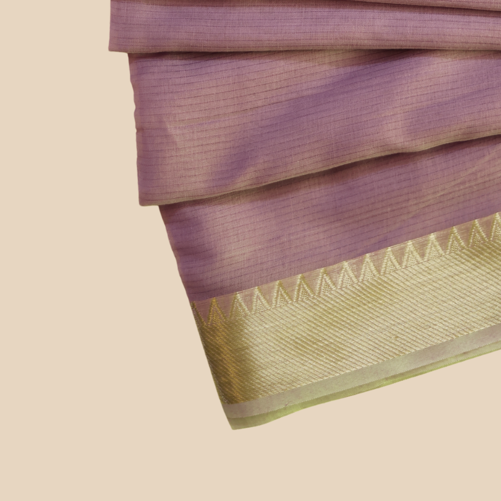 Mangalgiri Cotton Saree – Lavendar with Golden Zari Temple border