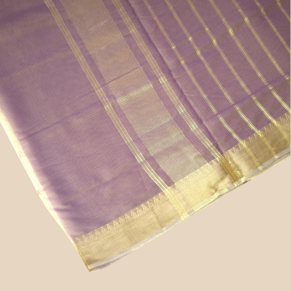 Mangalgiri Cotton Saree – Lavendar with Golden Zari Temple border