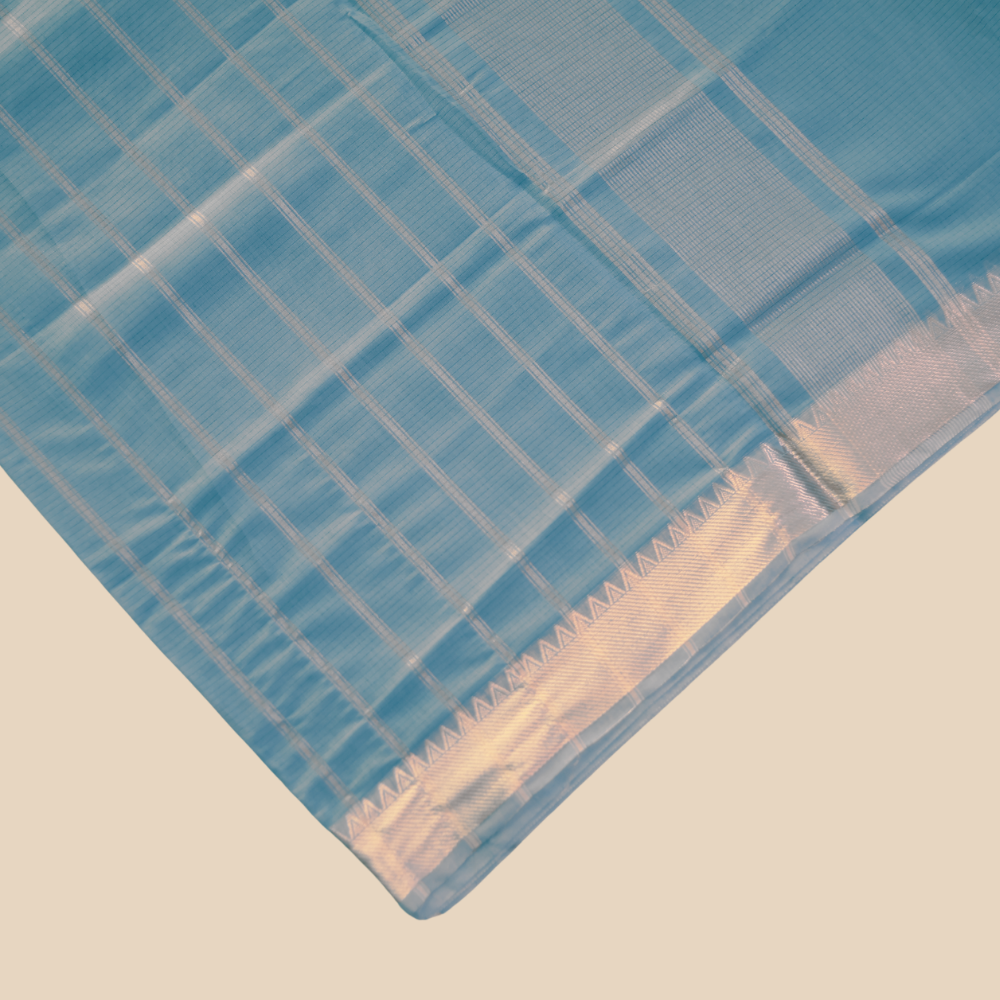 Mangalgiri Cotton Saree – Sky Blue with Golden Zari Temple border
