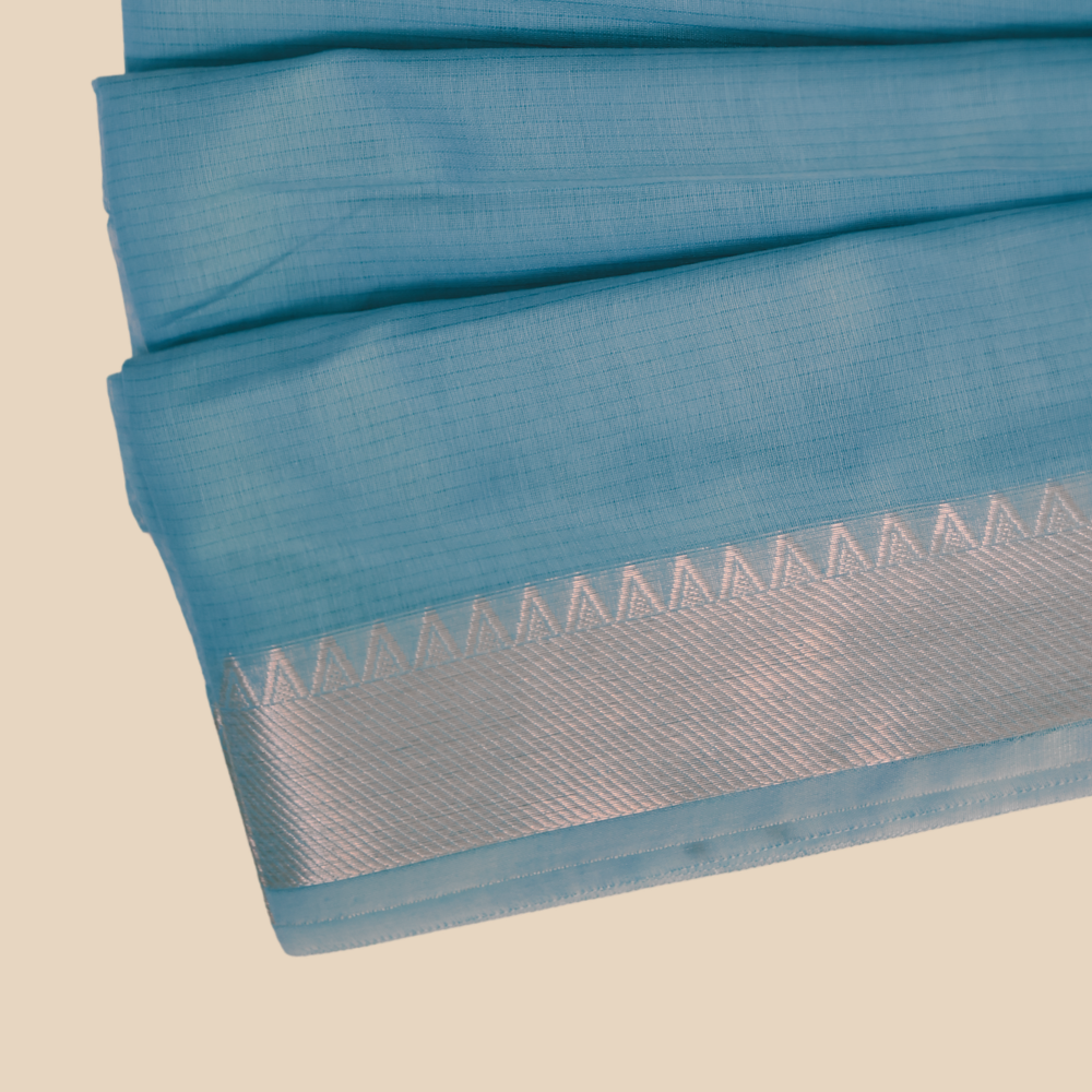 Mangalgiri Cotton Saree – Sky Blue with Golden Zari Temple border