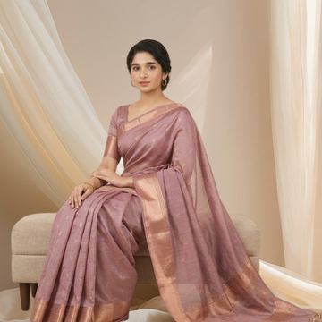 Menmai - Swarna Rekha - Soft Silk Saree - Mauve with Gold Zari