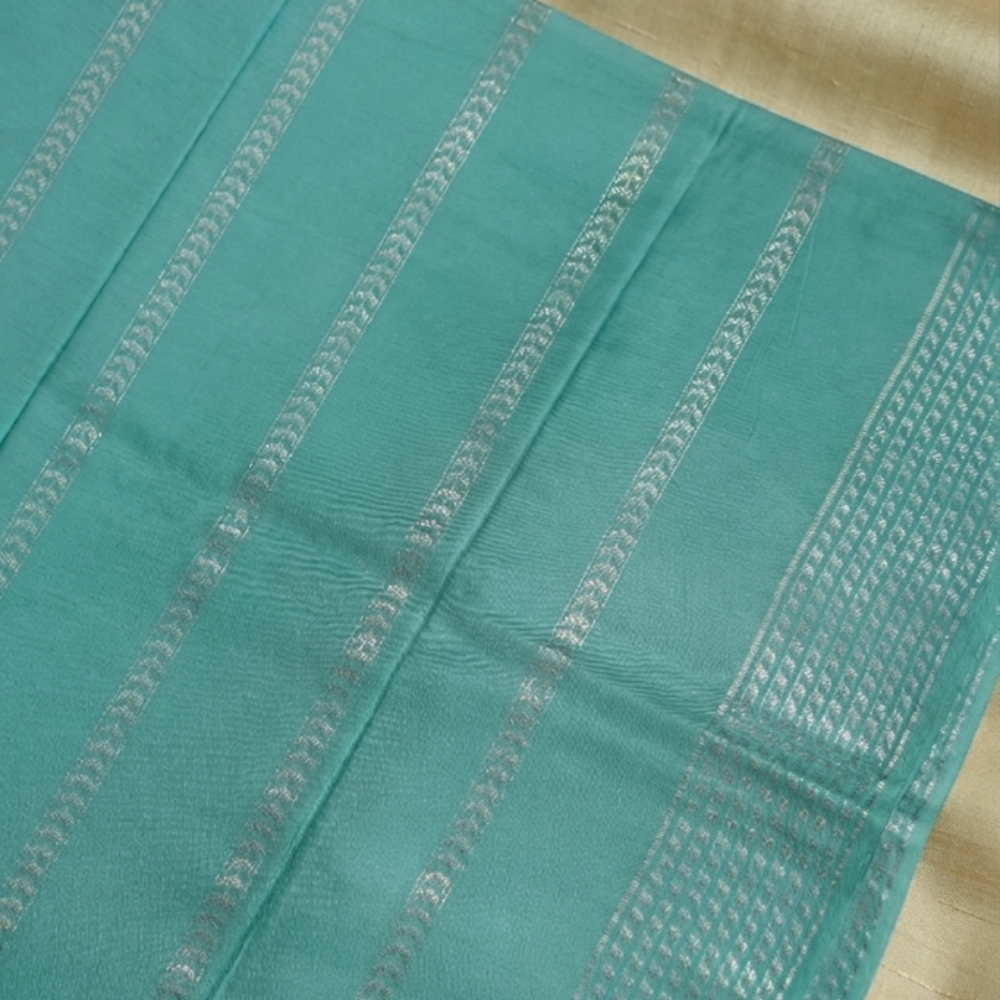 Menmai - Neela Rekha - Soft Silk Saree - Muted Sea Green with Silver Zari
