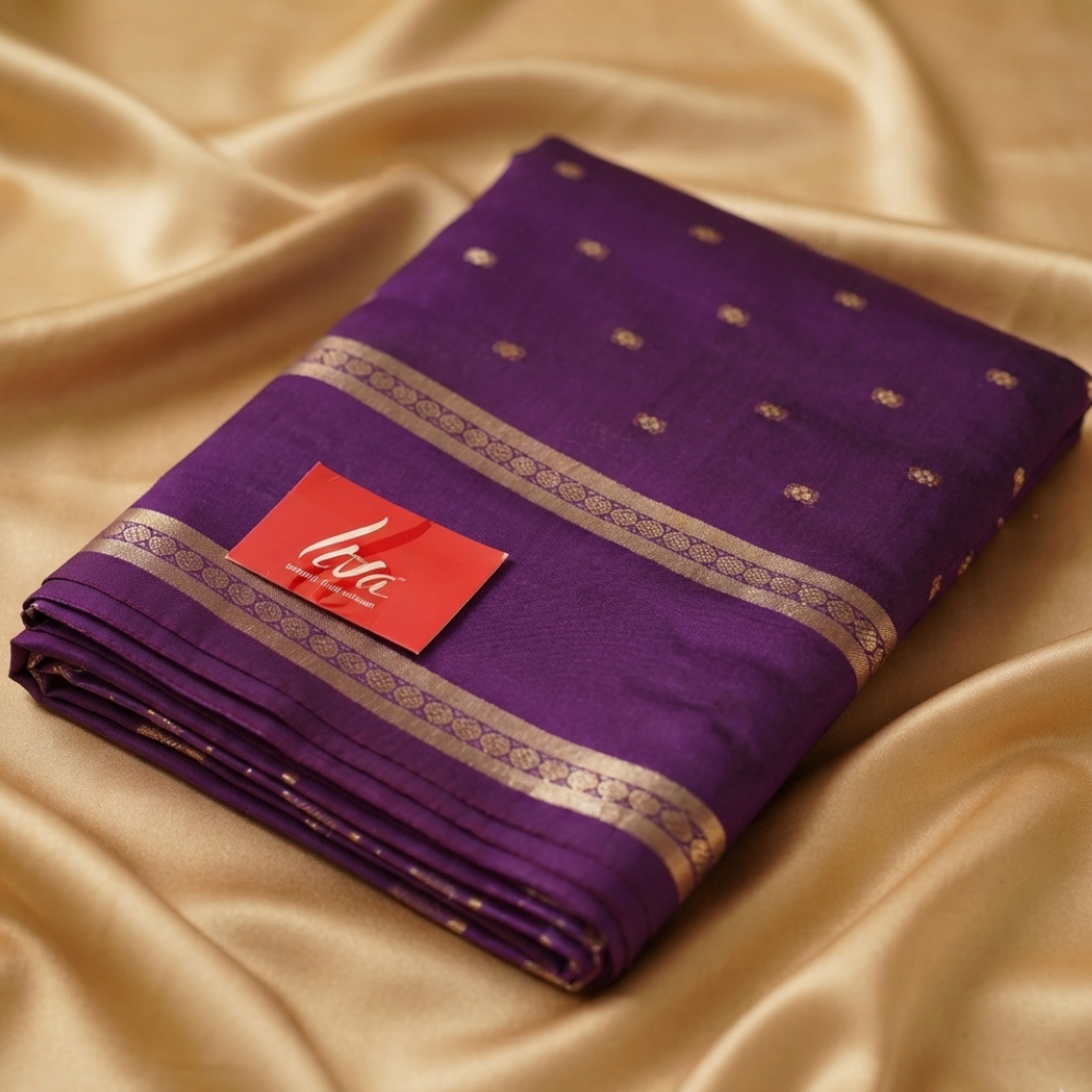 Menmai - Vaira Rekha - Soft Silk Saree - Deep Orchid Purple with Golden Zari