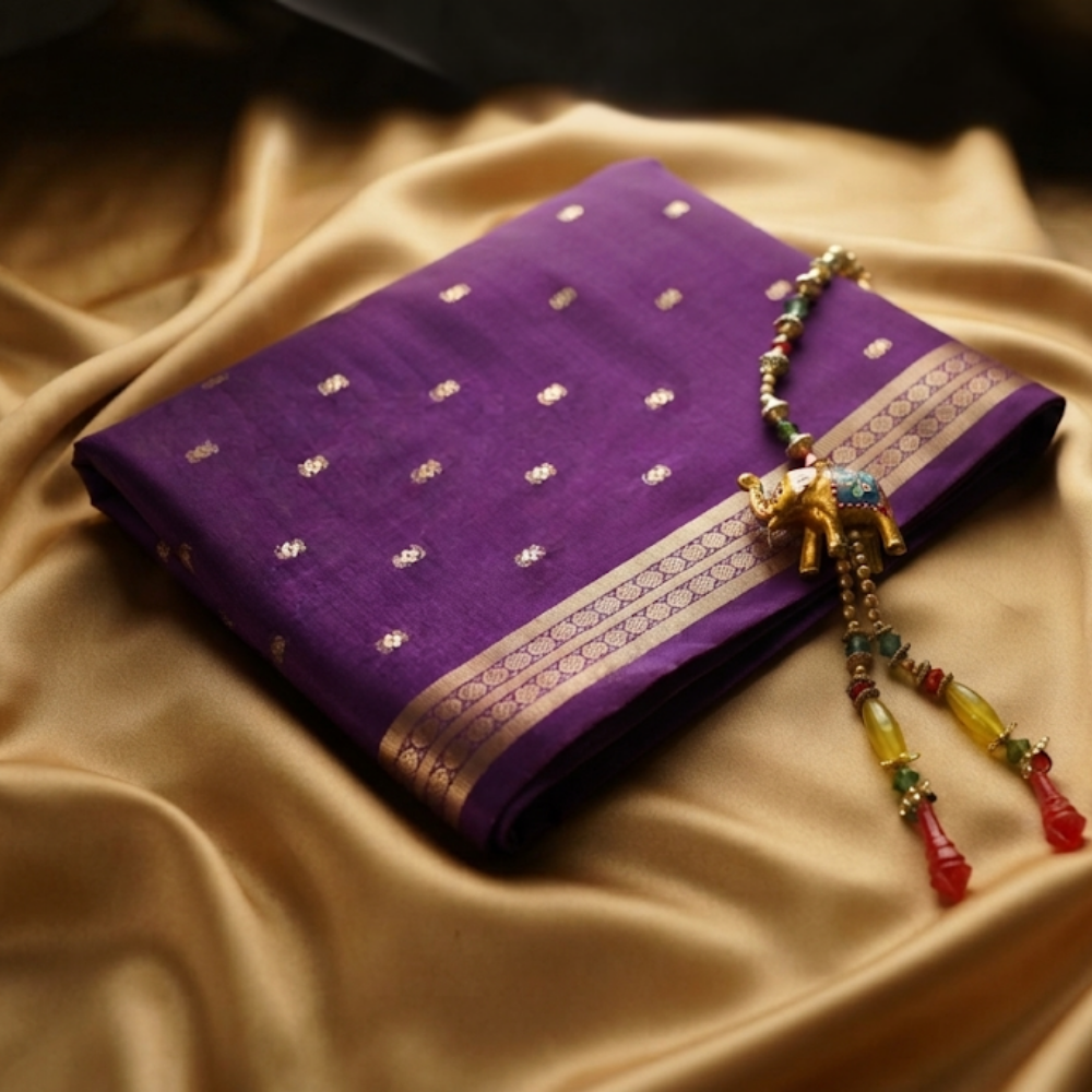 Menmai - Vaira Rekha - Soft Silk Saree - Deep Orchid Purple with Golden Zari